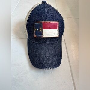 NC state flag denim/leather trucker hat